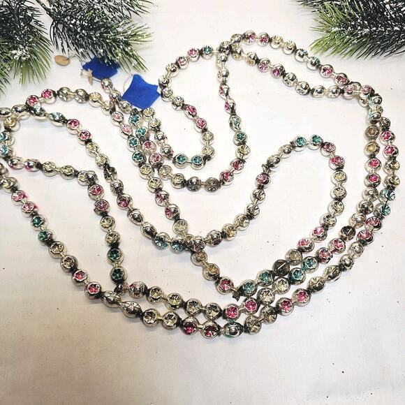 Vintage Silver Pink Green Double Bead & Double Indent Mercury Glass Garland 96" - Picture 2 of 11